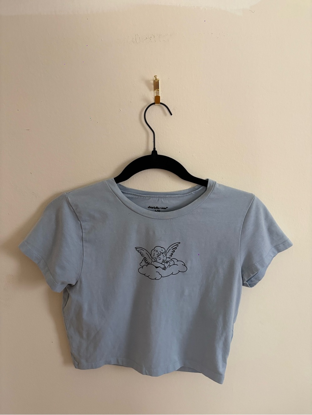 Charlotte Russe Light Blue Angel Graphic Crop Top